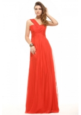 Empire Orange Red One Shoulder Ruching Chiffon Prom Dress