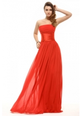 Empire Orange Red Strapless Ruching Floor-length Prom Dress