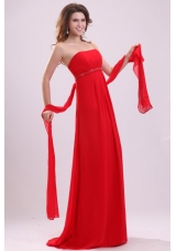 Empire Red Strapless Beading and Ruching Chiffon Prom Dress