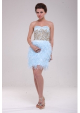 Light Blue Sweetheart Sequins Feather Mini-length Prom Dress