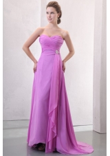 Lilac Empire Sweetheart Ruched Prom Dress with Brush Train