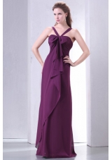 Purple Empire V-neck Straps Prom Dress with Bowknot
