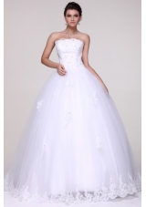 Strapless Ball Gown Lace Appliques Floor-length Wedding Dress