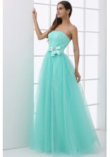 A-line Baby Blue Strapless Sash Beading Tulle Prom Dress