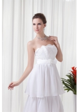 A-line Strapless Ruffled Layers Belt Brush Train Wedding Dress