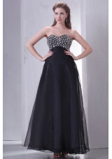 A-line Sweetheart Black Organza Long Prom Dress with Rhinestone