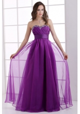 A-line Sweetheart Eggplant Purple Ruching Beading Chiffon Prom Dress