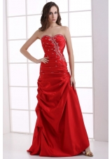 A-line Wine Red Sweetheart Beading and Pick-ups Ruching Prom Dress