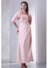 Baby Pink Strapless Column Ankle-length Prom Dress with Appliques