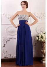 Blue Sweetheart Empire Chiffon Beaded Decorate Brust Prom Dress