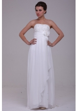 Column Strapless Chiffon Floor-length Beading Wedding Dress