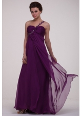 Empire Purple One Shoulder Ruching Appliques Long Prom Dress
