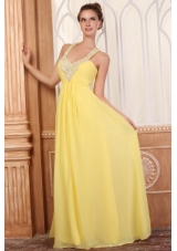 Halter Top Neck Empire Chiffon Yellow Prom Dress with Beading