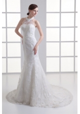 Mermaid Halter Top Lace Court Train Wedding Dress