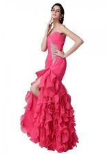 Mermaid Sweetheart Beading Ruffles Coral Red  Prom Dress