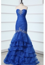 Sexy Mermaid Sweetheart Beading Organza Blue Prom Dress