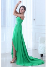 Turquoise Sweetheart Beading Ruching High-low Prom Dress