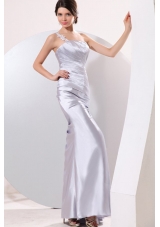 Column Gray Ruching Appliques One Shoulder Floor-length Prom Dress