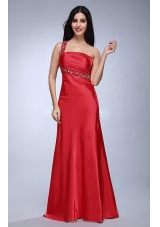 Column Wine Red Beading and Ruching Taffeta Prom Dress