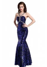 Mermaid Straps Sequins Beading Floor-length Purple Prom Dress