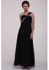 Black Empire One Shoulder Prom Dress with Beading Ankle-length