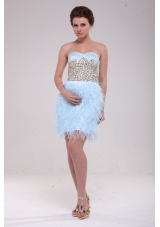 Column Light Blue Sweetheart Feather Sequins Satin Prom Dress