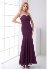 Column Sweetheart Ankle-length Chiffon Purple Prom Dress with Ruching