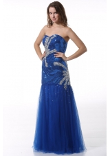 Column Sweetheart Blue Prom Dress with Beading and Sequins