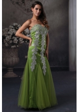 Green Column Prom Dress with Sweetheart Beading