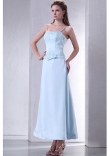 Light Blue Empire Spaghetti Straps Prom Dress with Embroidery