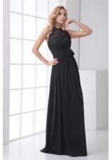 Simple Empire Halter Lace Chiffon Floor-length Black Prom Dress