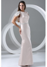 White Column Scoop Prom Dress with Appliques and Beading