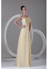 Elegant Empire One Shoulder Chiffon Ruching Champagne Prom Dress
