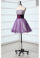 Lovely A-line Sweetheart Purple Mini-length Beading Tulle Prom Dress