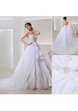 2014 Spring Ball Gown Square Appliques Beading Wedding Dress in White