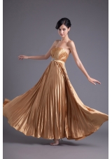 A-line Brown Floor-length Pleats Chiffon Prom Beading Dress