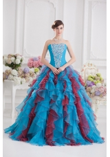 Ball Gown Strapless Organza Beading Ruffles Multi-color Quinceanera Dress