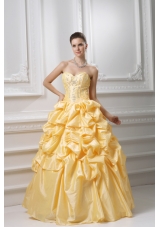 Ball Gown Sweetheart Beading Pick-ups Yellow Quinceanera Dress