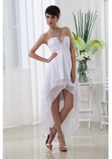 Empire Strapless White High Low Prom Dress with Chiffon