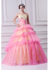 Pretty Ball Gown Strapless Beading and Appliques Hot Pink Quinceanera Dress With Zipper Up