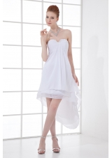 2014 Cheap A-line High-low Ruching Organza Strapless Wedding Dress