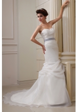 2014 Elegant Mermaid Sweetheart Belt Ruching Pick-ups Wedding Dress with Side Zipper