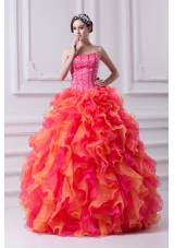 2014 Spring Puffy Multi-color Strapless Beading Quinceanera Dress with Ruffles