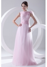 A-line Bateau Sashes Sleeveless Ruching Prom Dress