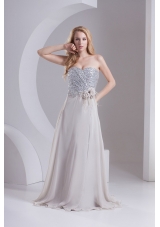 A-line Gray Sweetheart Sleeveless Sequins Prom Dress with Hand Made Flower