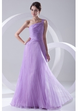 A-line One Shoulder Organza Floor-length Lavender Prom Dress