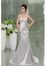 A-line Strapless Sashes and Beadings Floor-length Silver Prom Dress