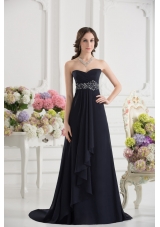 A-line Sweetheart Chiffon Beading Ruching Black Prom Dress