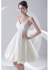 Cheap A-line Spaghetti Straps Knee-length Ruching Satin Wedding Dress