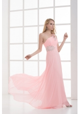 Empire One Shoulder Floor-length Chiffon Light Pink Prom Dress